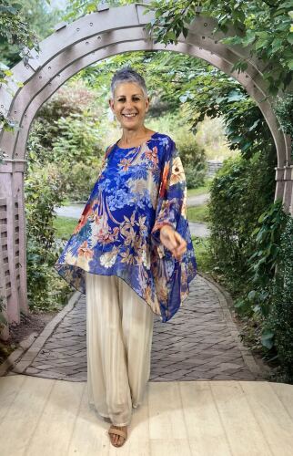 La Strada Silk Blended Pants, Celeste