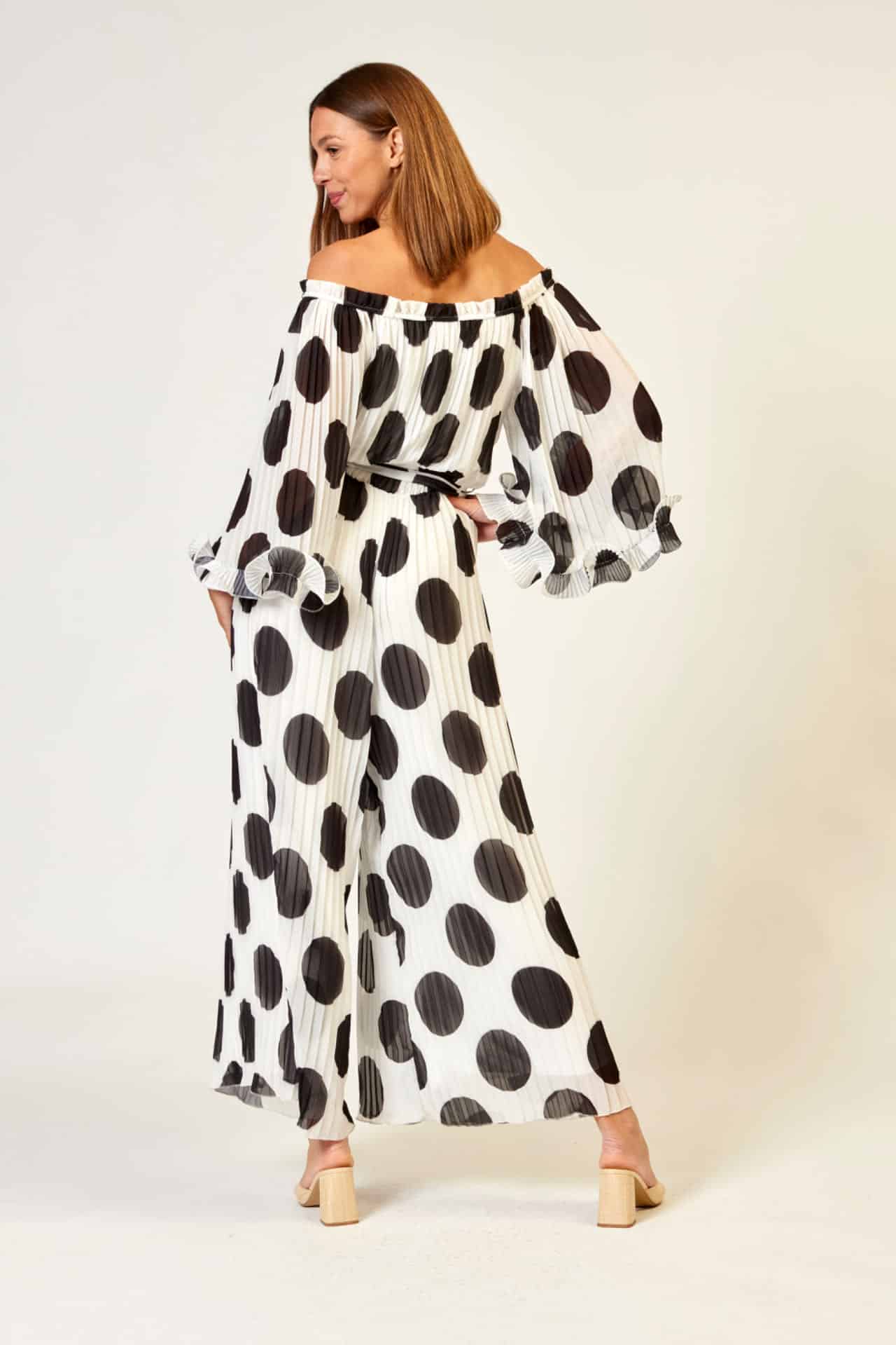 Chiffon Jumpsuit, White/Black Spots