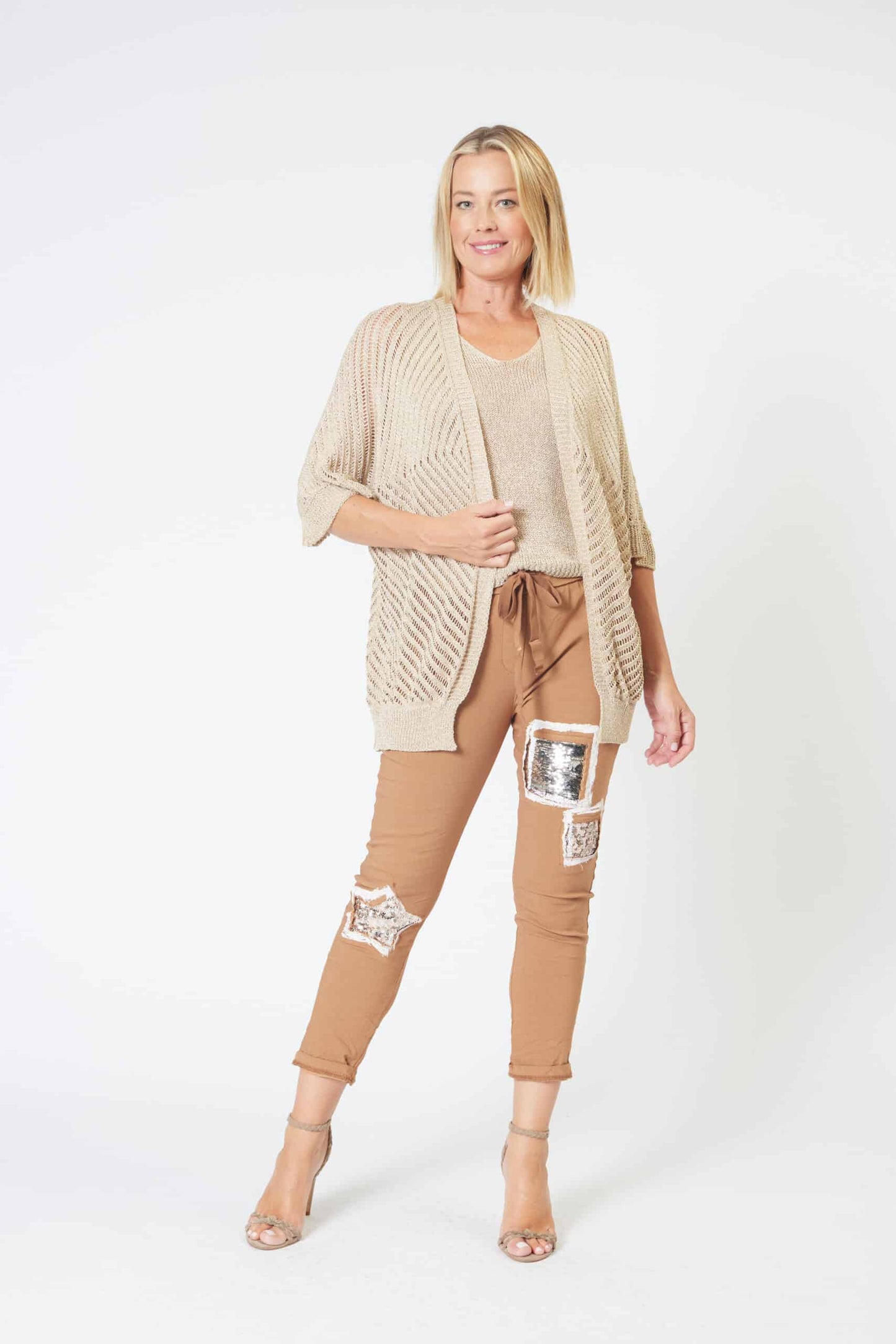 La Strada Sequin Shape Pants, Camel