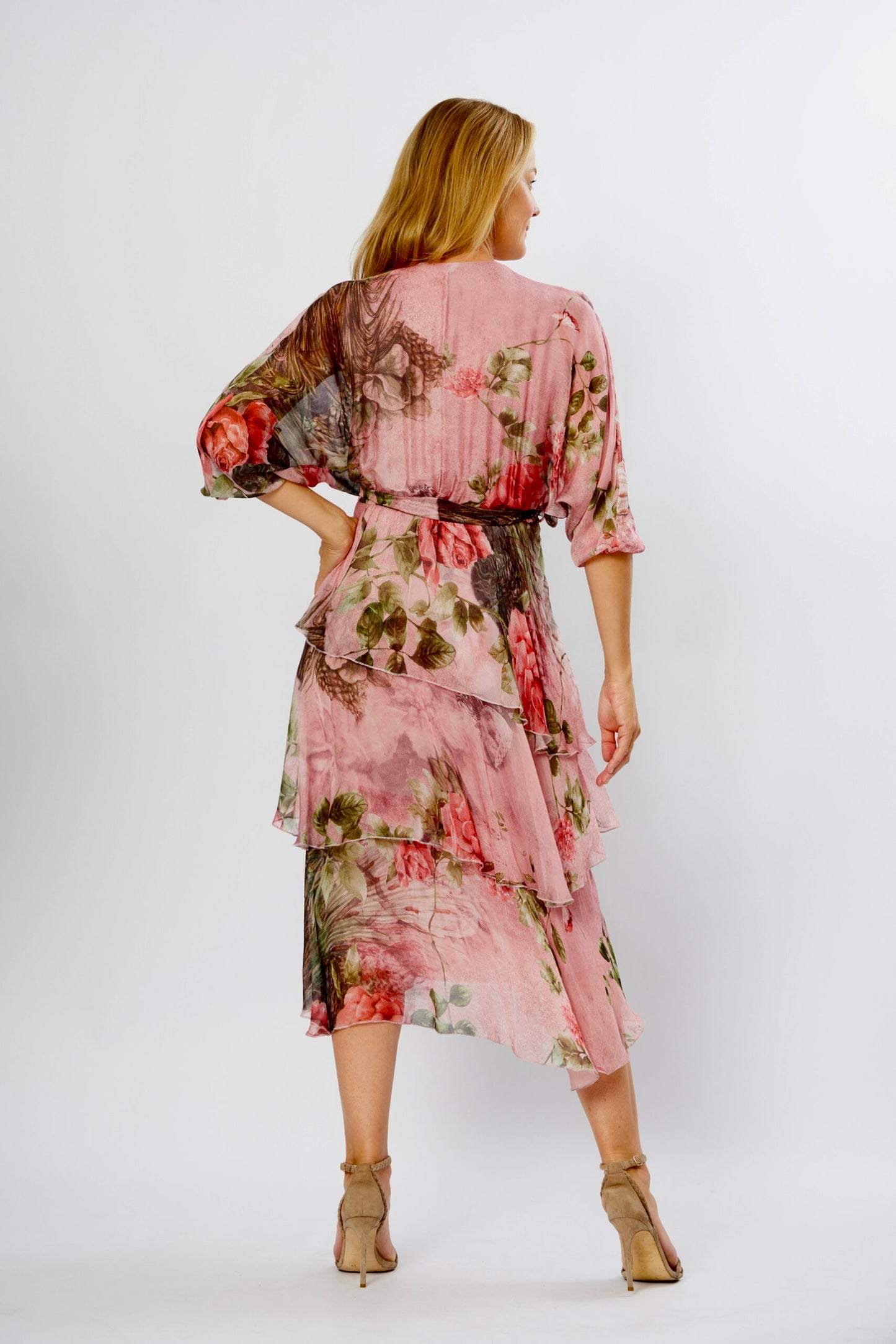 LA STRADA 30% SILK 70% VISCOSE CROSS OVER NECKLINE LONG SLEEVE DRESS