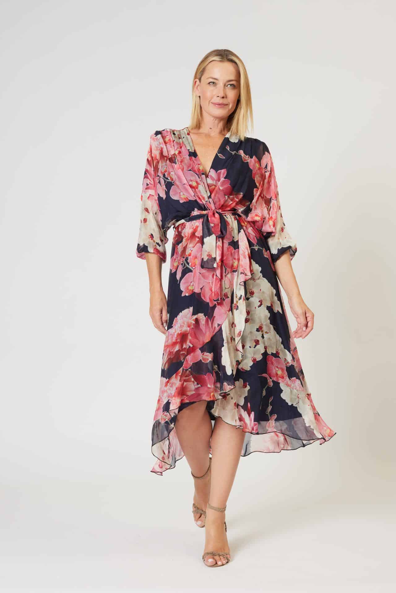 La Strada Silk Viscose Cross Over Neck Line Wrap Dress
