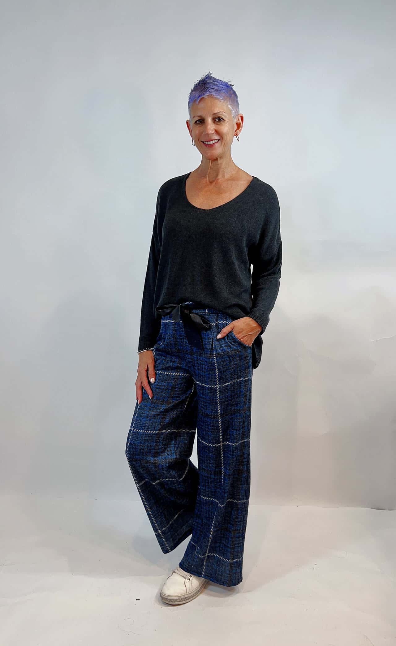 La Strada Viscose Elastane Wide Leg Pants, Rust Check