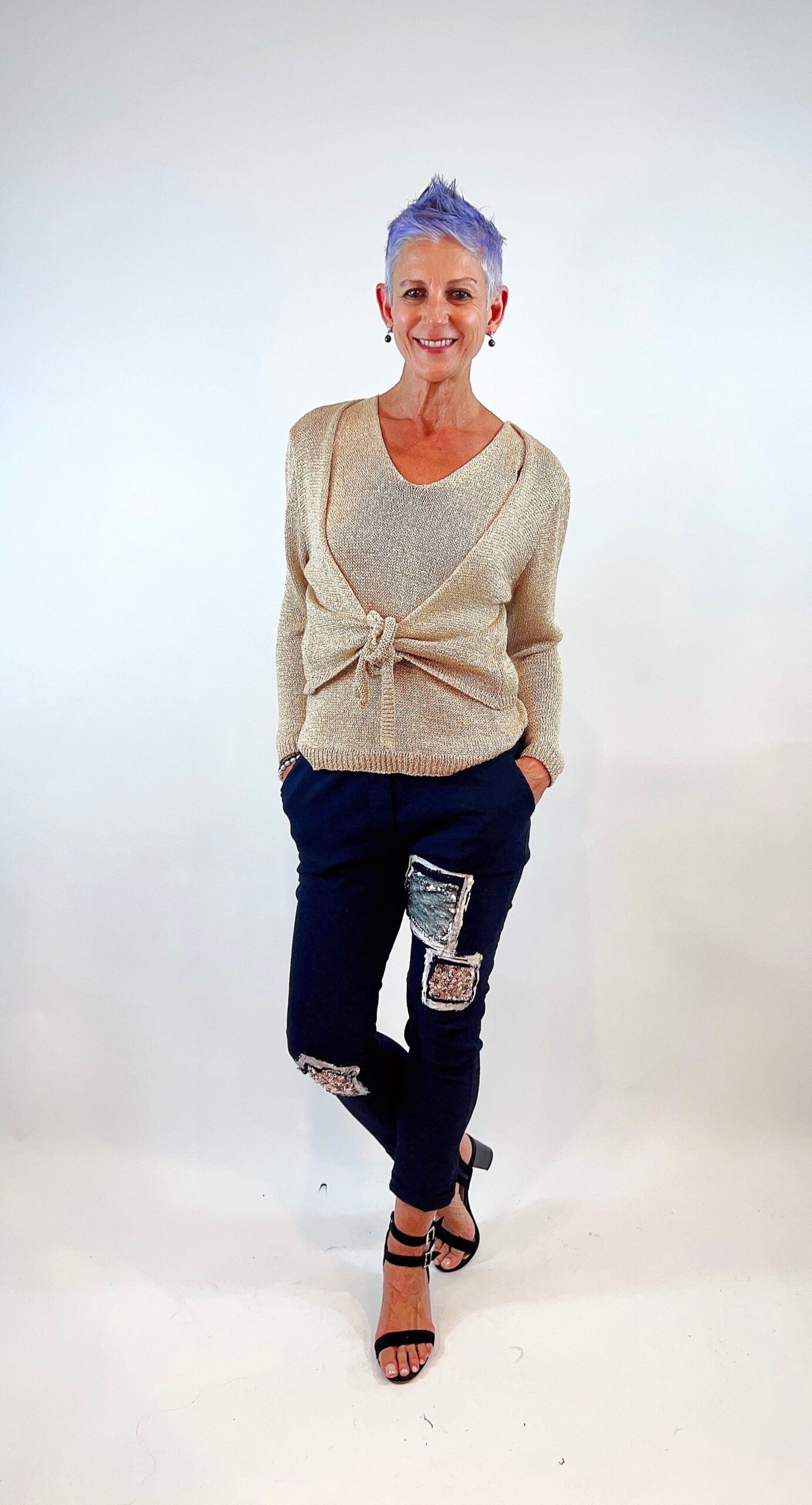 La Strada Sequin Shape Pants, Camel