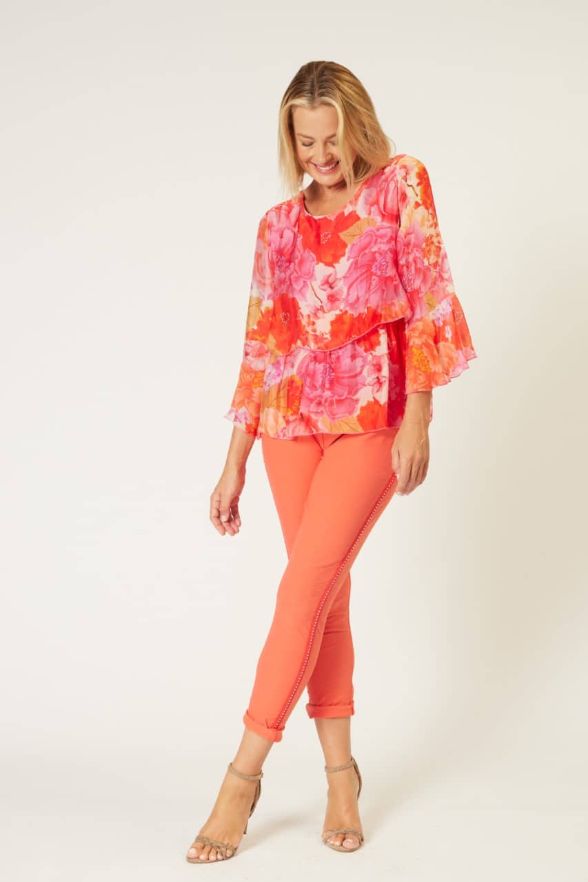 La Strada Viscose Polyester Elastane Stud Trim Pants