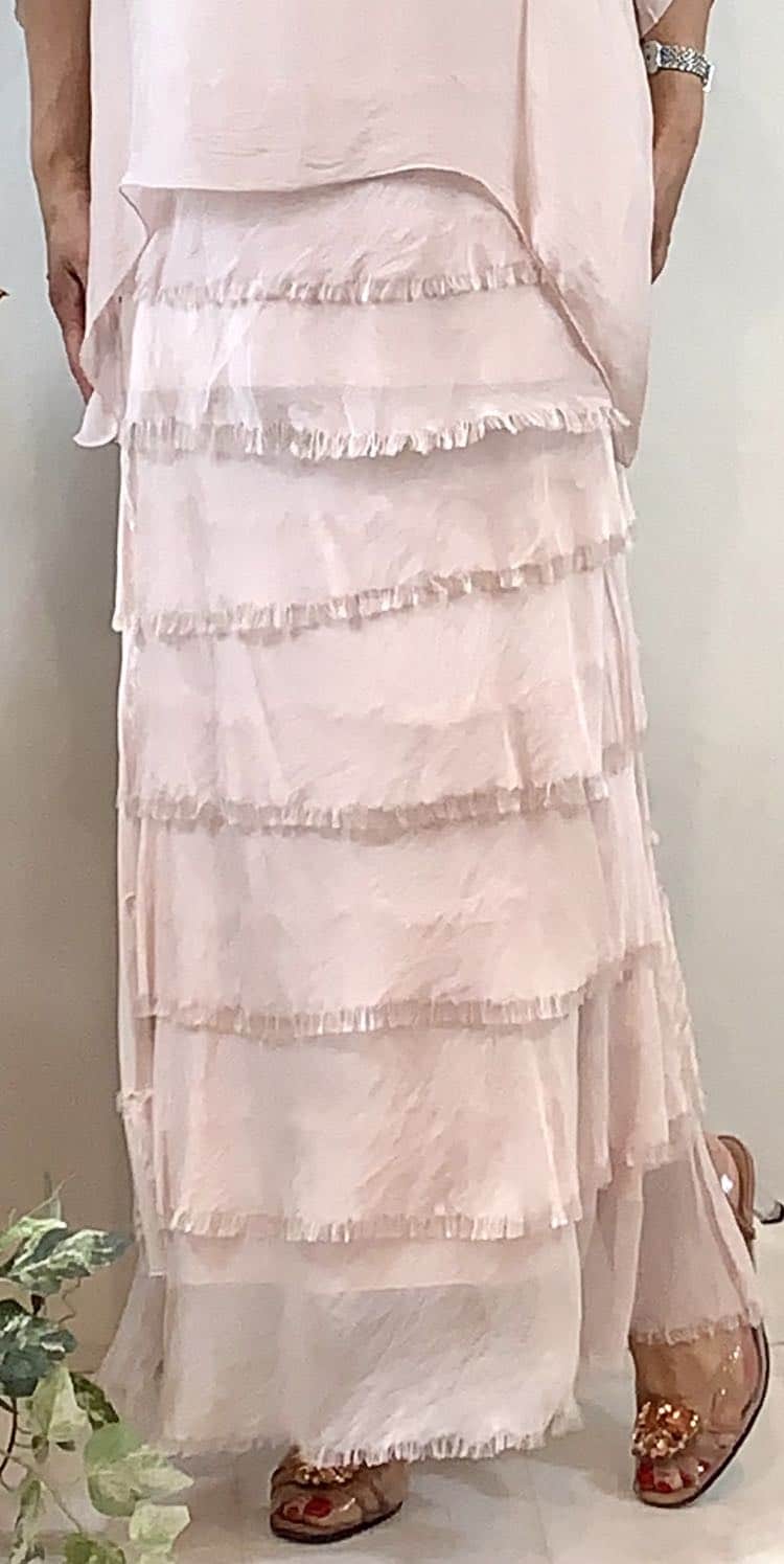 La Strada Silk Blended Multi Layers Raw Edges Skirt, Silver