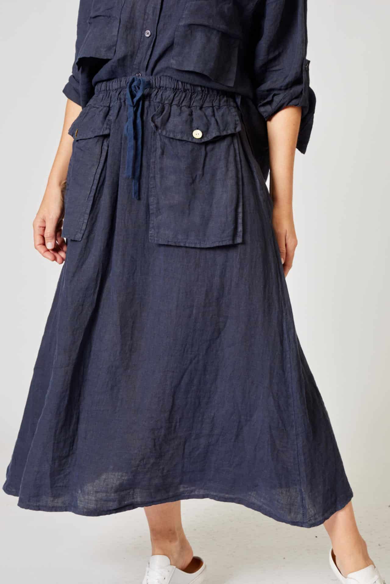 La Strada Linen Cargo Pocket Skirt, Navy