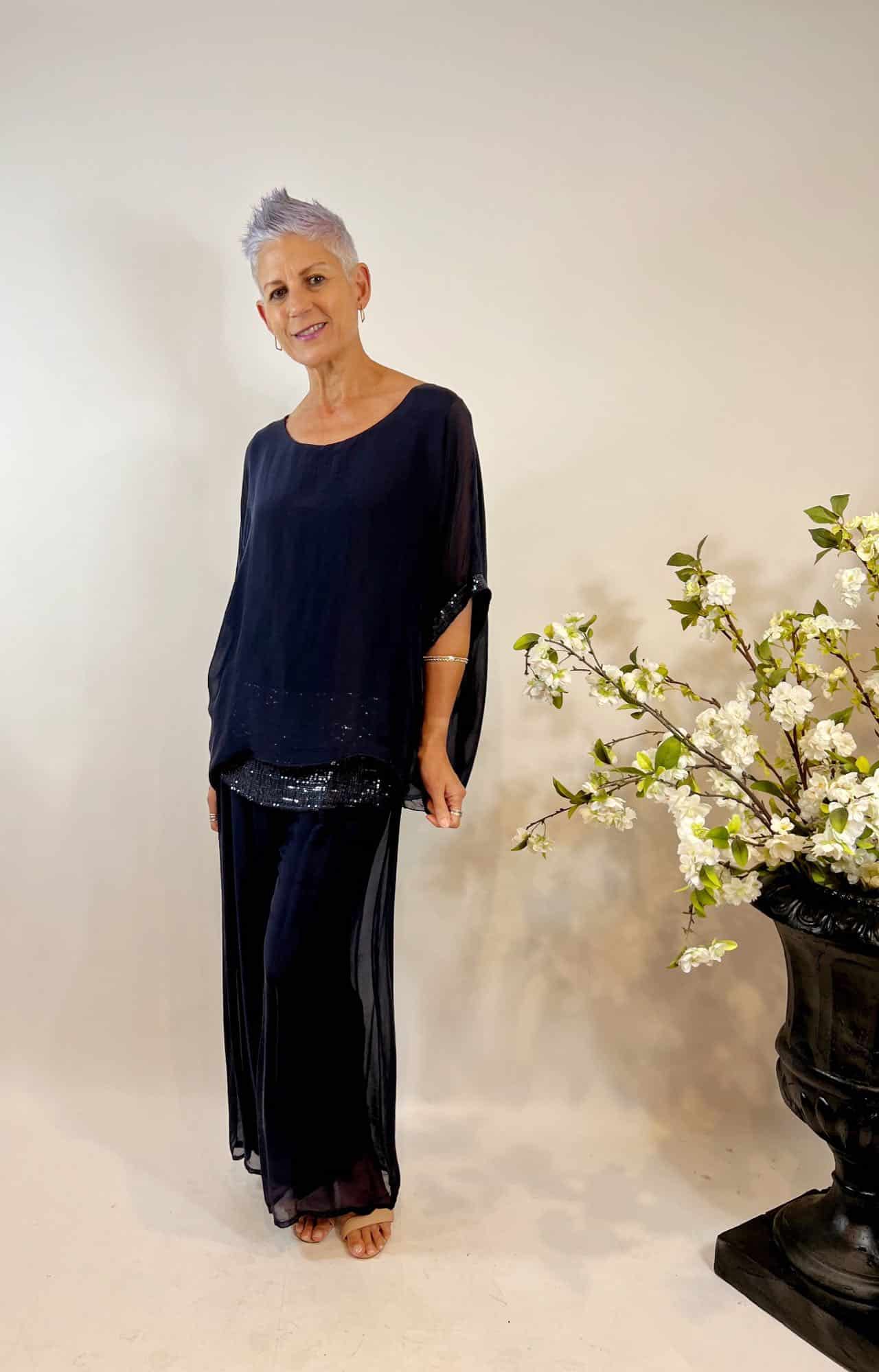 La Strada Silk Blended Pants, Celeste