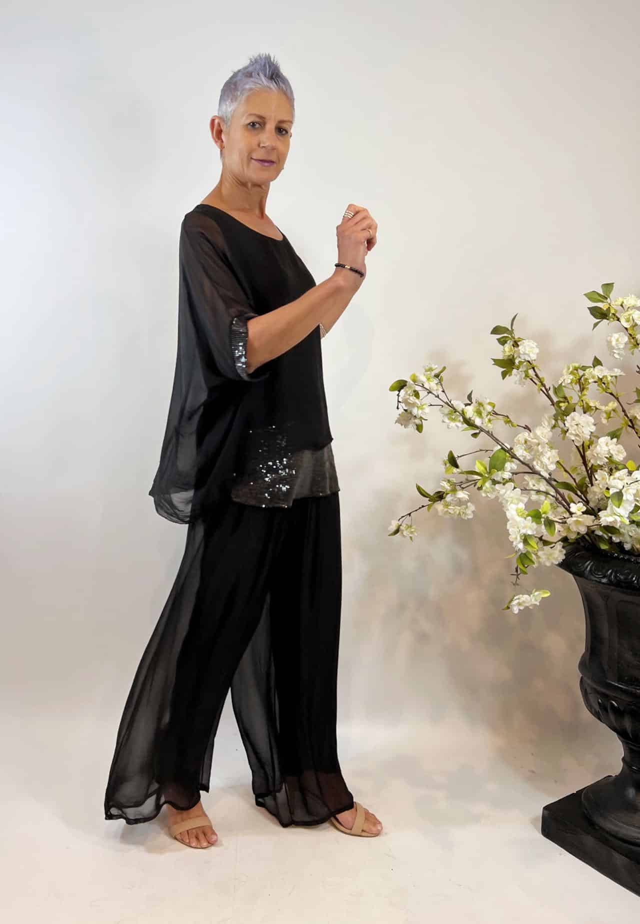 La Strada Silk Blended Pants, Teal