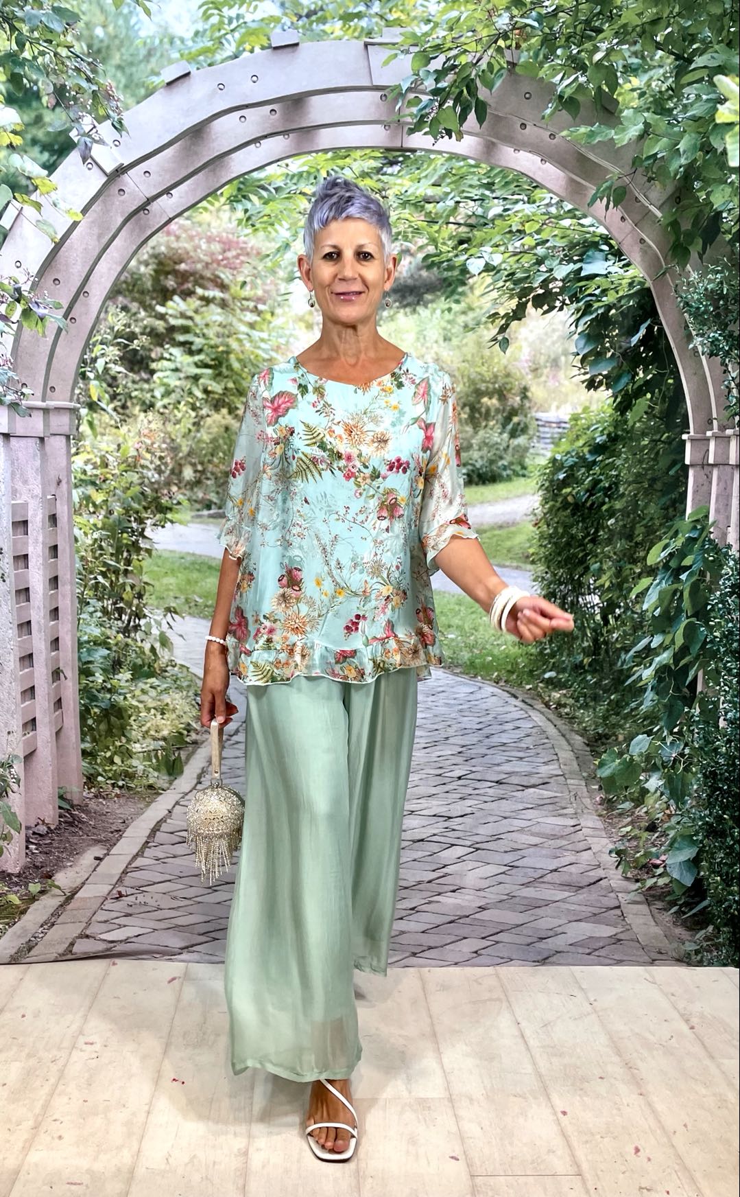 La Strada Silk Blended Pants, Celeste