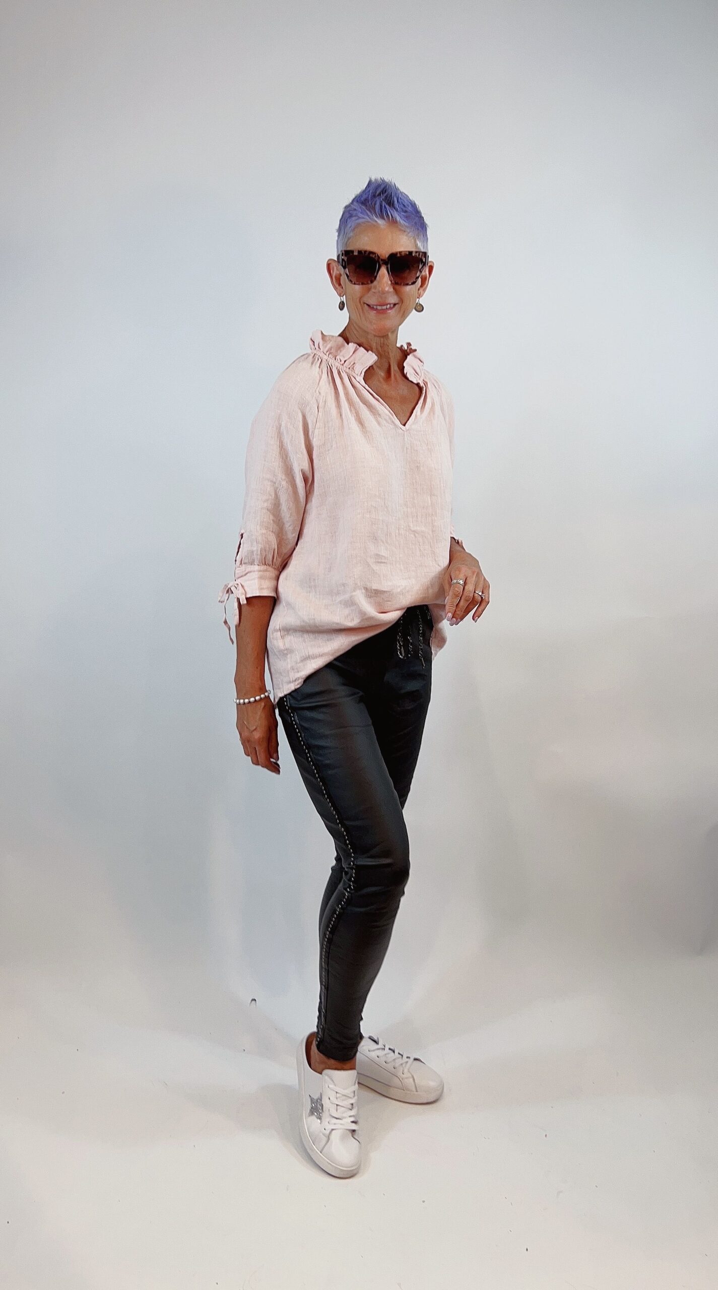 La Strada Wet Look Stud Tape Pants