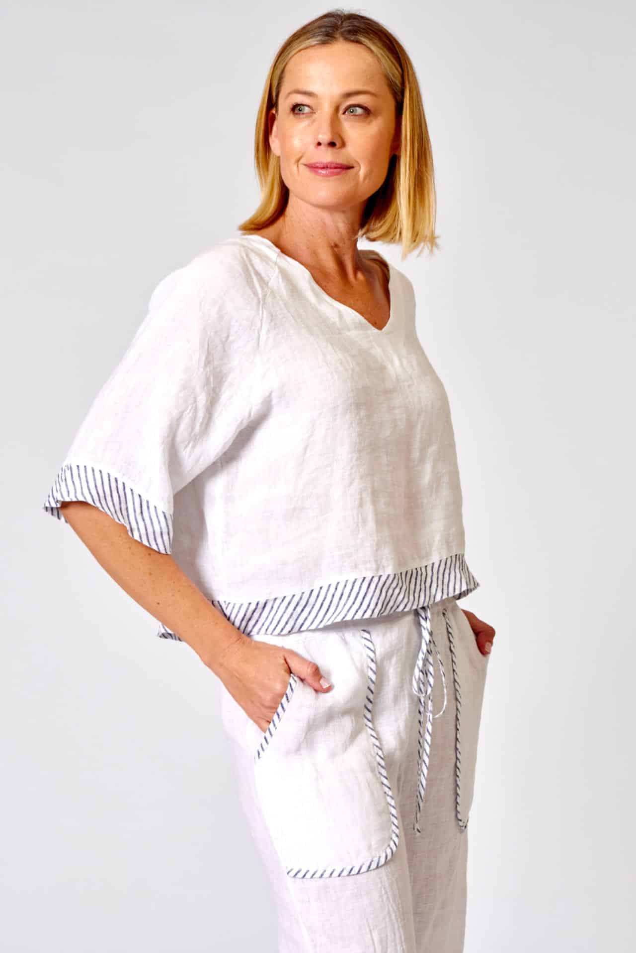 La Strada Linen Trimmed Pocket Pants