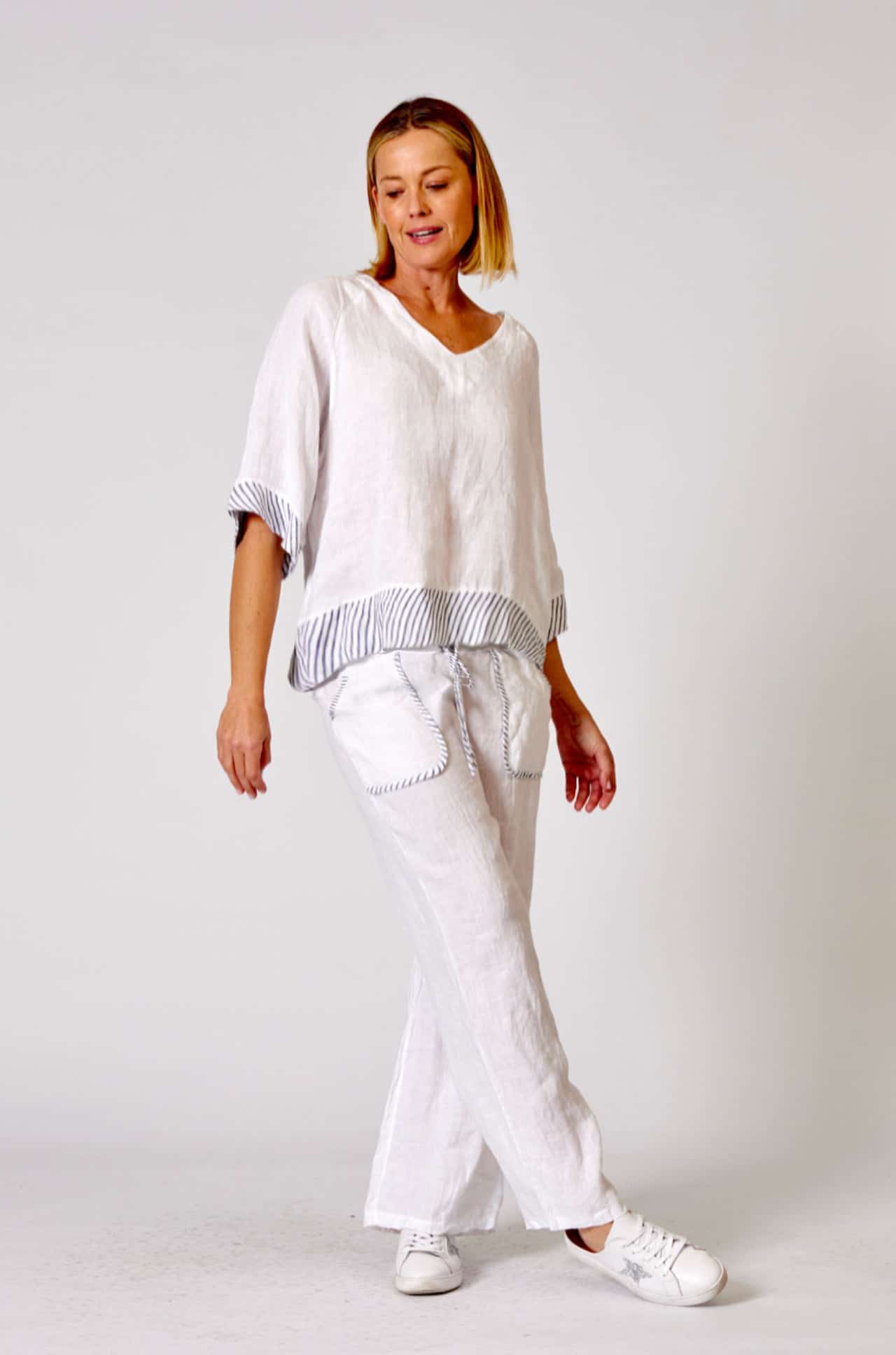La Strada Linen Trimmed Pocket Pants
