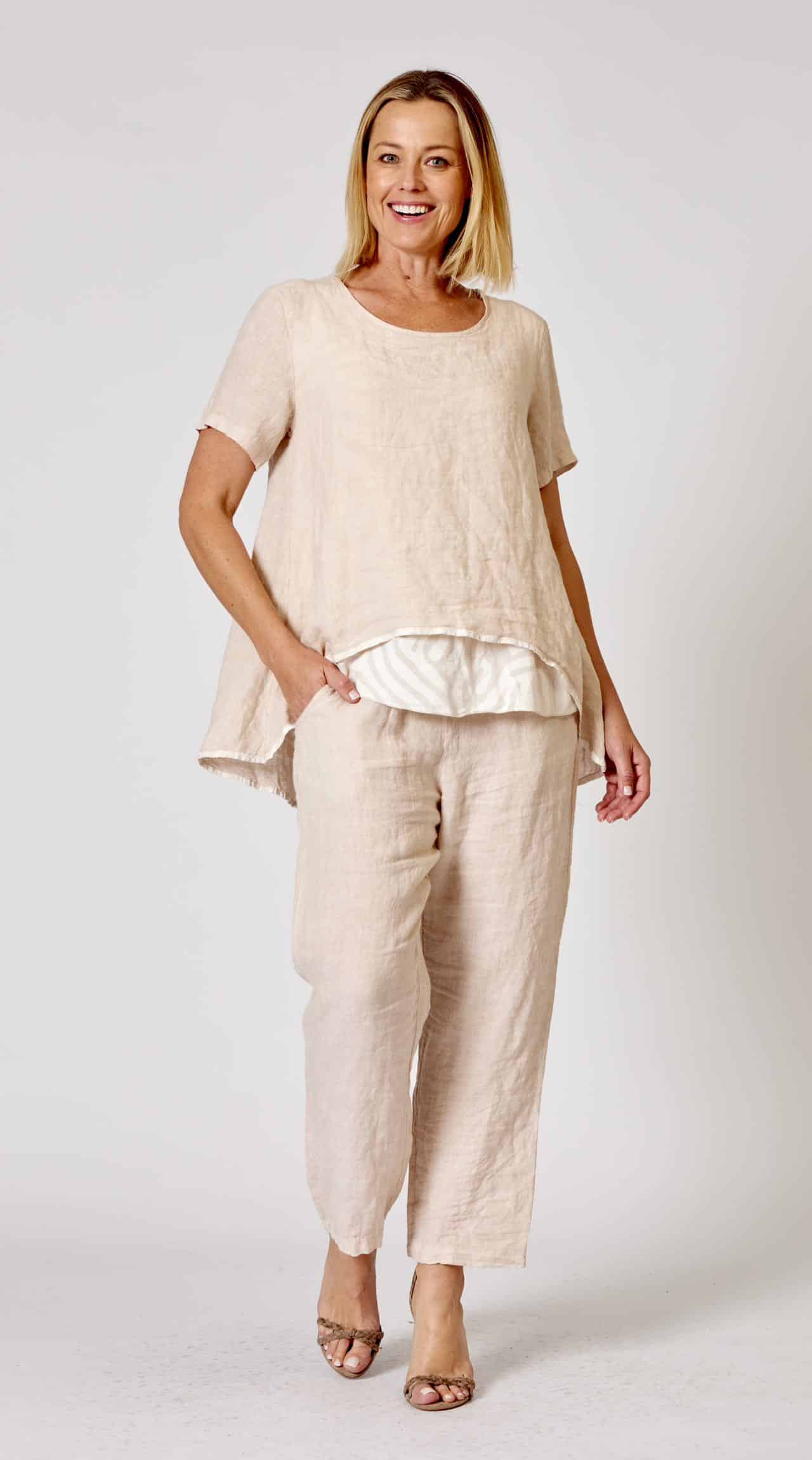La Strada Linen Bamboo Buckle Pants