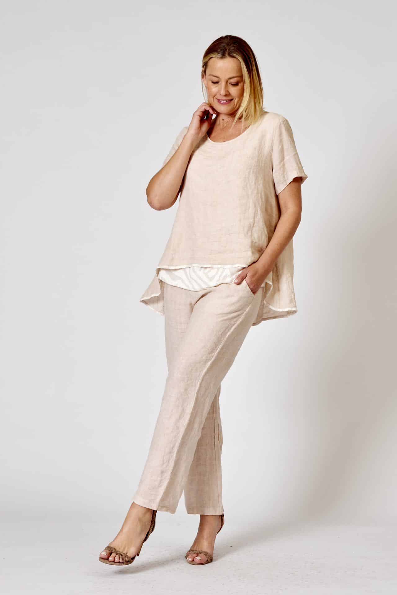 La Strada Linen Bamboo Buckle Pants