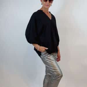 La Strada Viscose Polyster Leathering Look Pants, Pewter