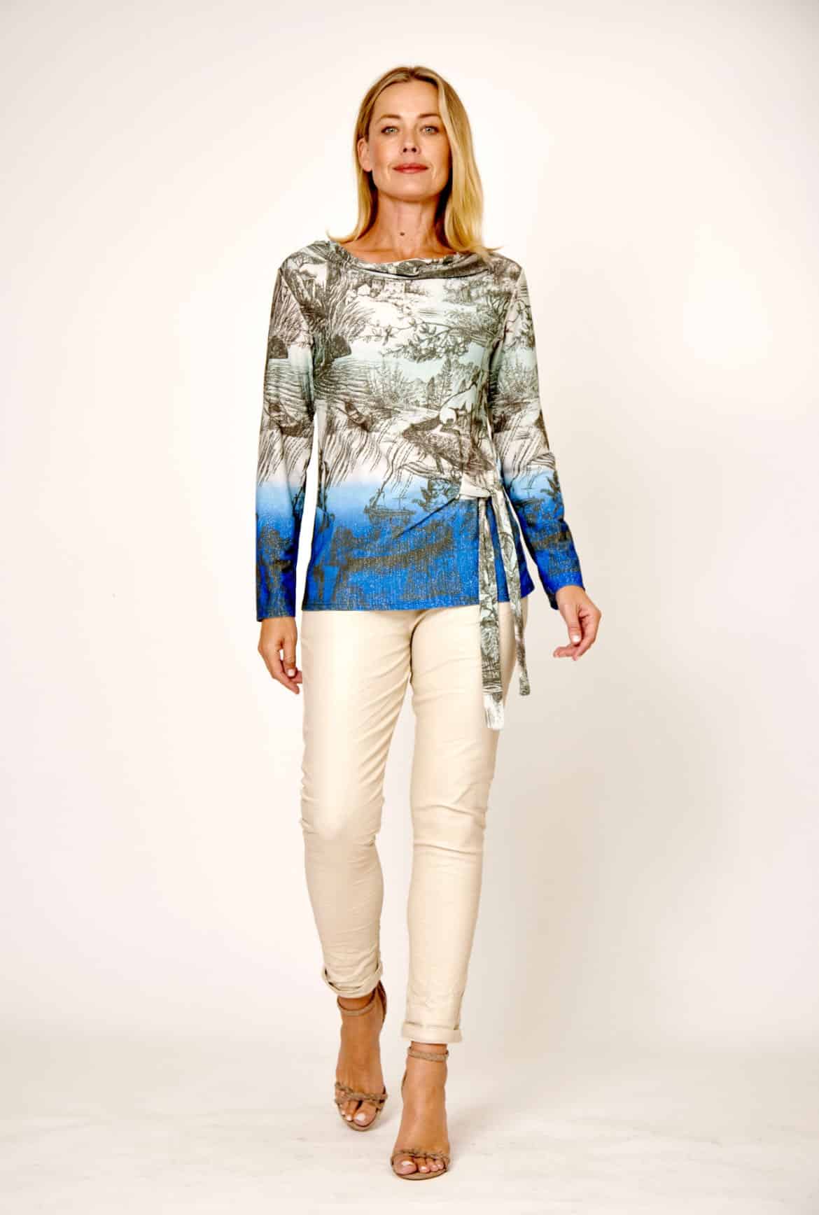 La Strada Polyester Cowl Neck Tied Side Shining Top