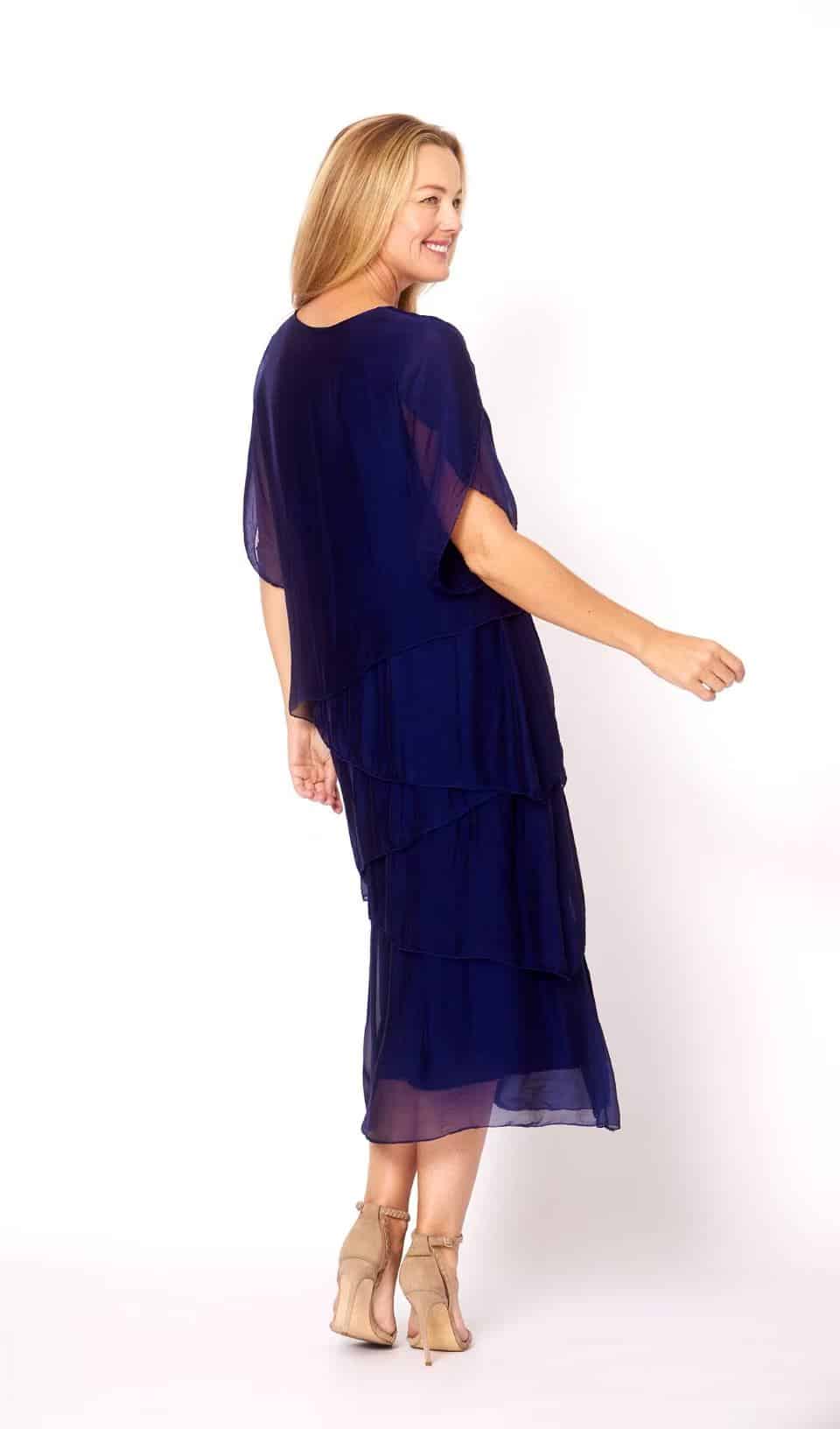 LA STRADA 70%VISCOSE 30%SILK MULTI LAYERS DRESS, NAVY