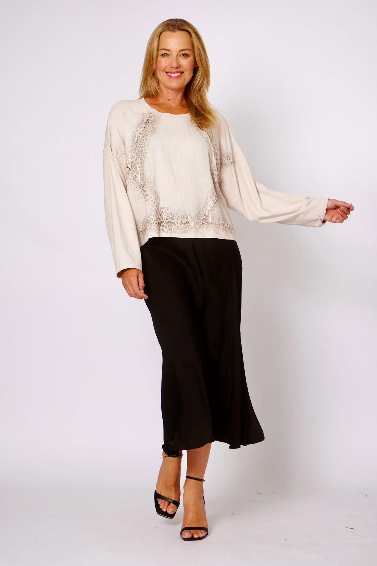 LA STRADA 50%LINEN 50%COTTON X STYLE ANIMAL TRIM TOP
