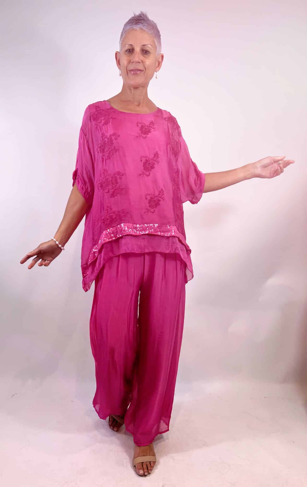 La Strada Silk Blended Pants, Celeste