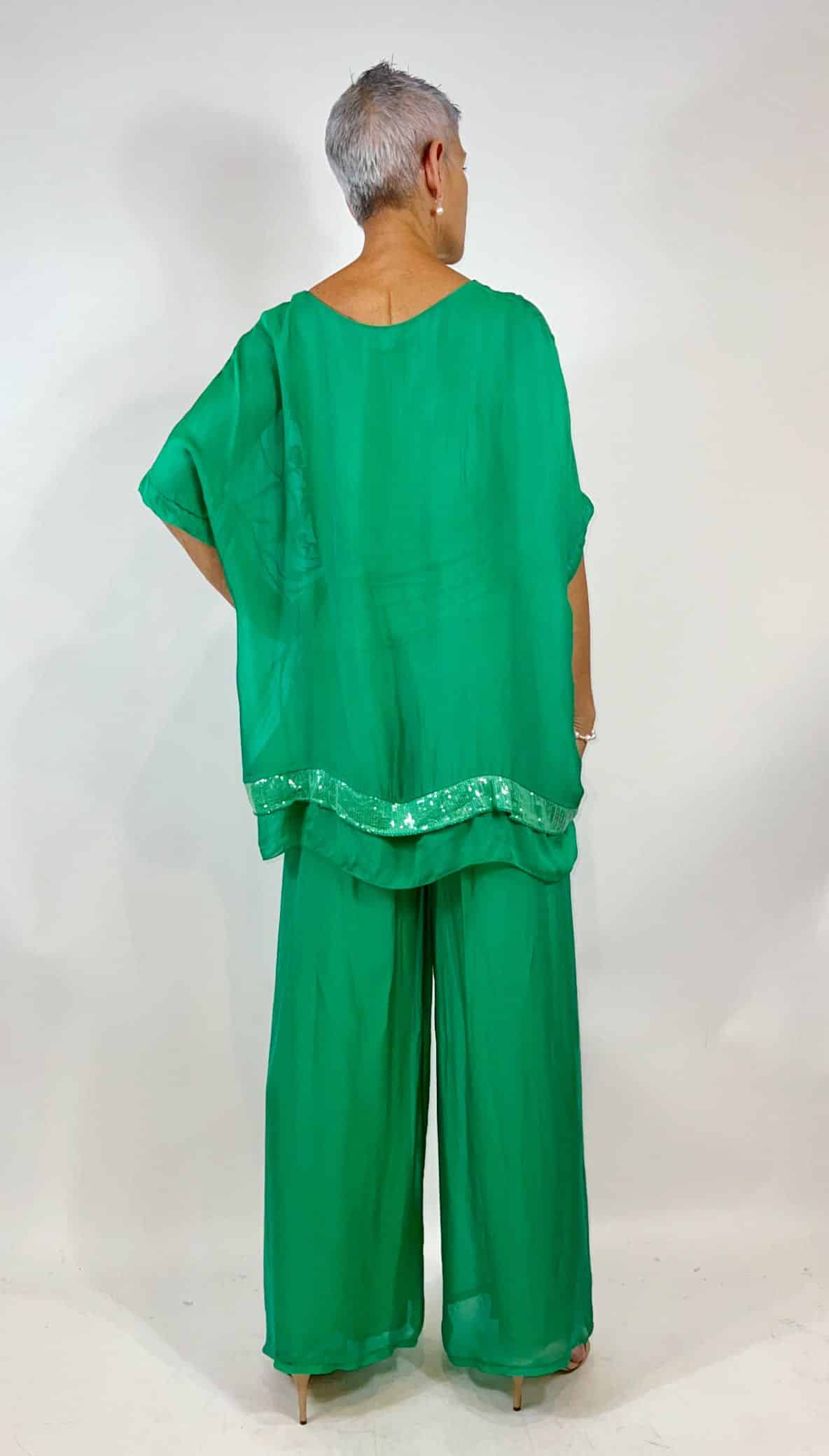 La Strada Silk Blended Pants, Celeste