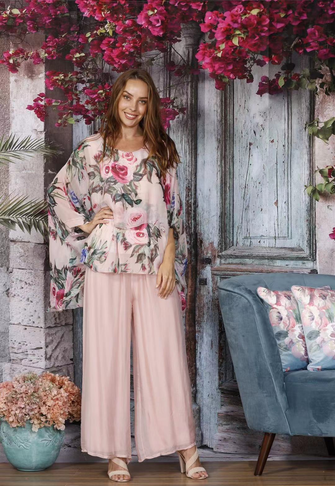 La Strada Silk Blended Pants, Celeste