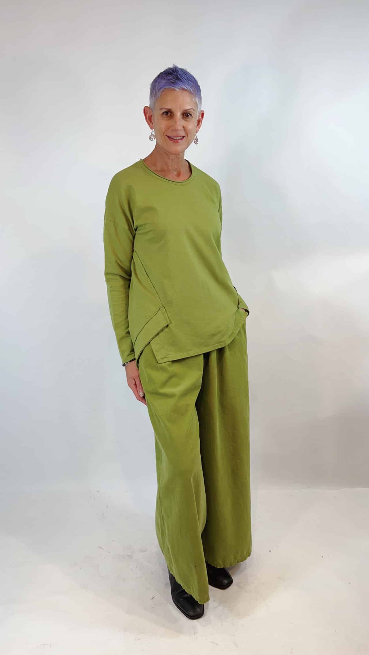 La Strada Cotton Plain Pants, Lime