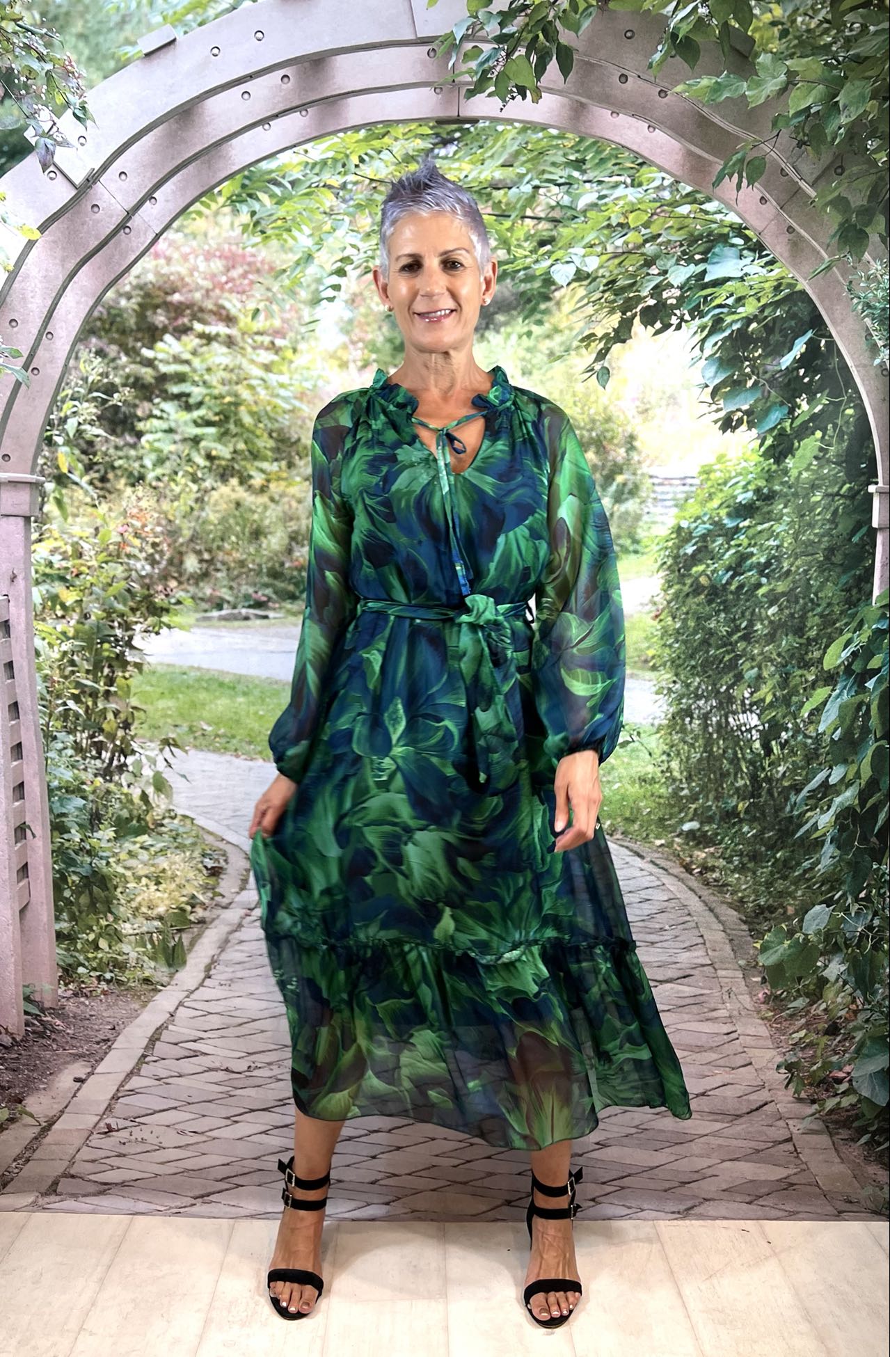 La Strada Silk Viscose High Frill Tied Neck Dress