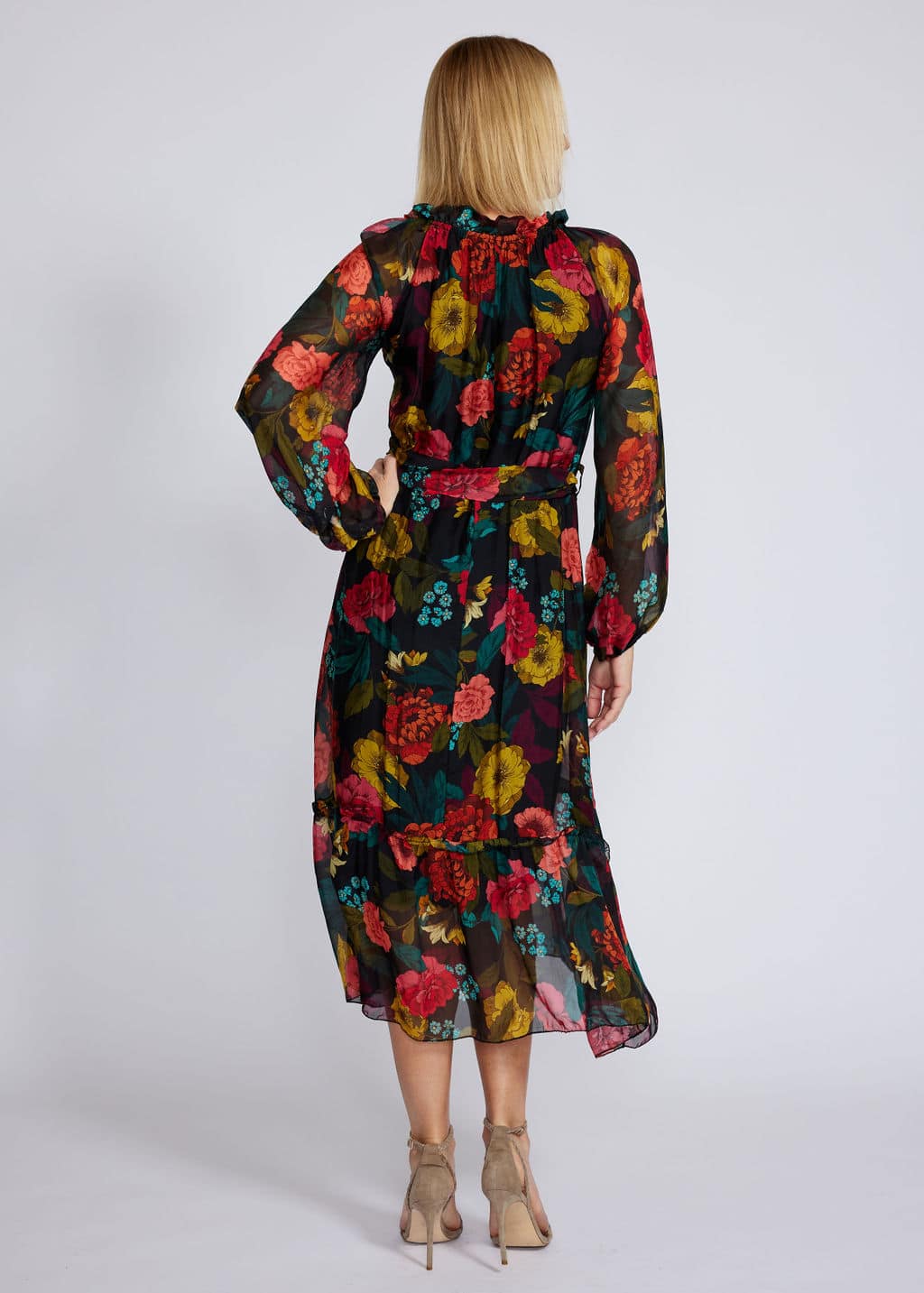 La Strada Silk Viscose High Frill Tied Neck Dress