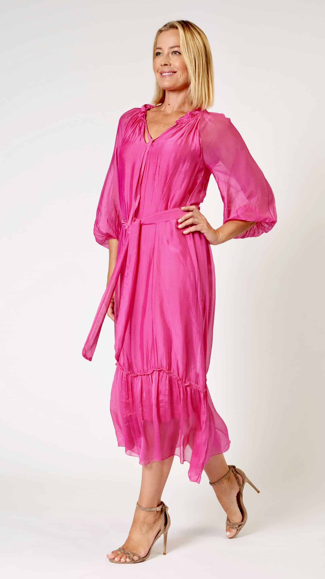 La Strada Silk Viscose High Frill Tied Neck Dress