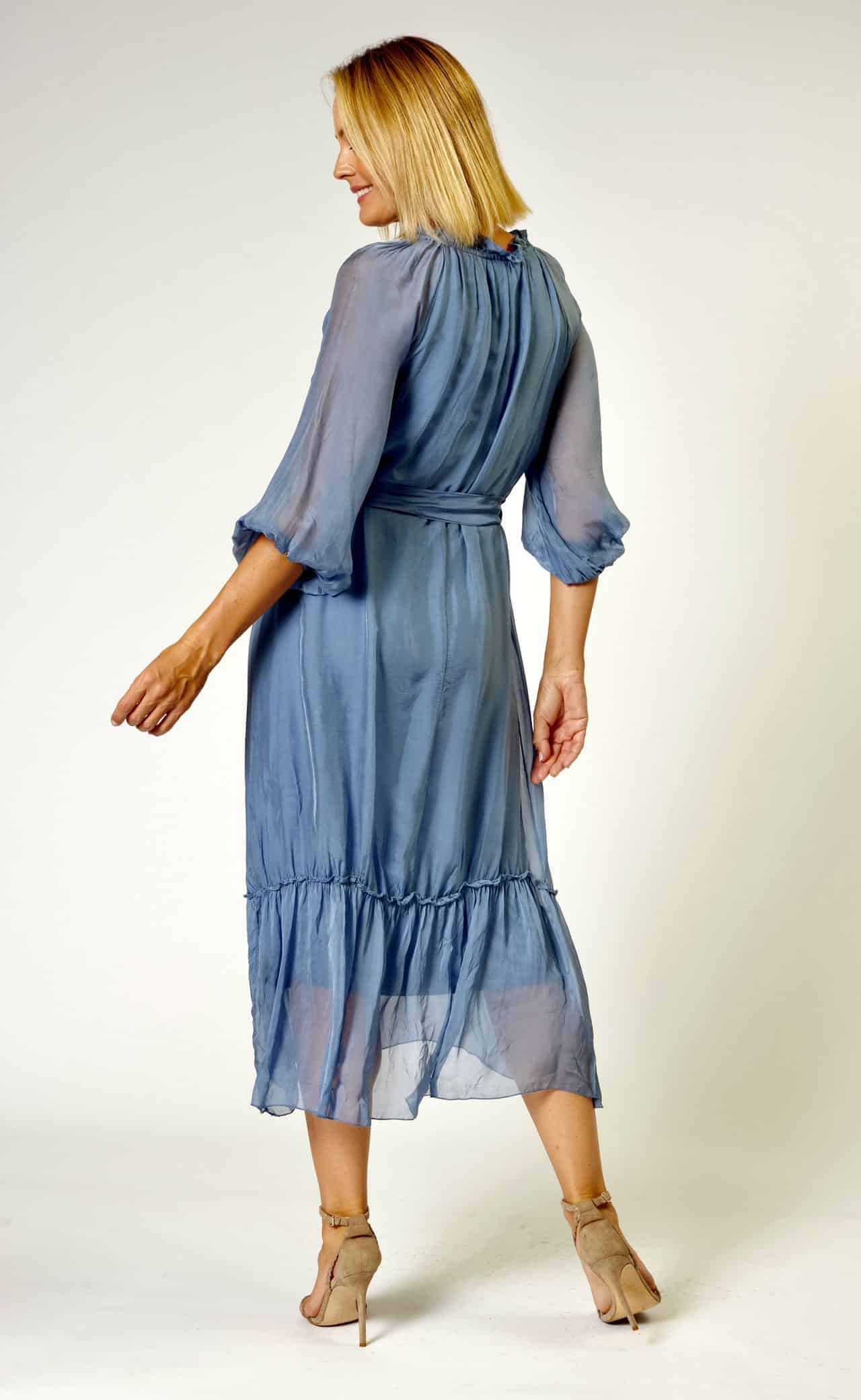 La Strada Silk Viscose High Frill Tied Neck Dress