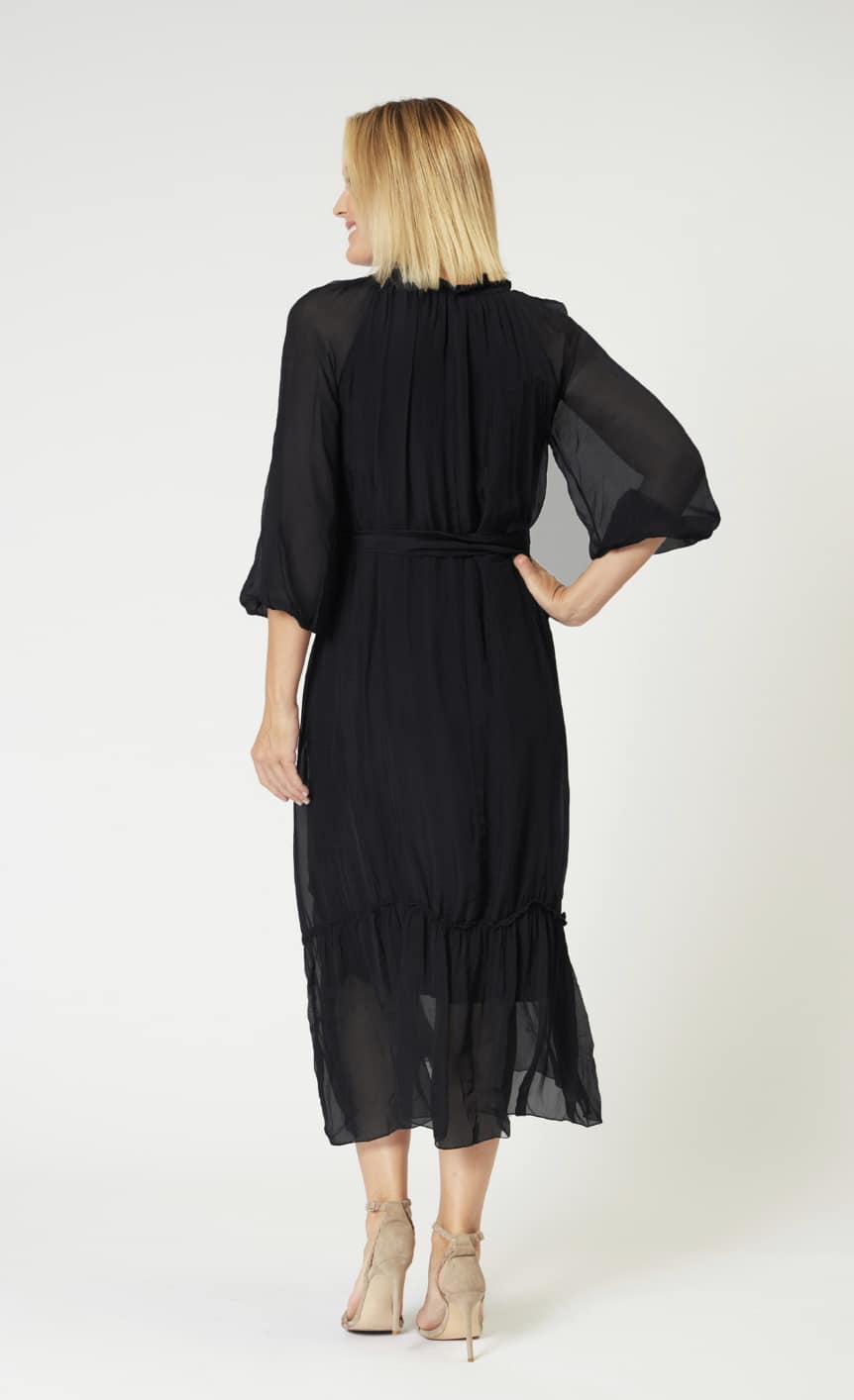 La Strada Silk Viscose High Frill Tied Neck Dress