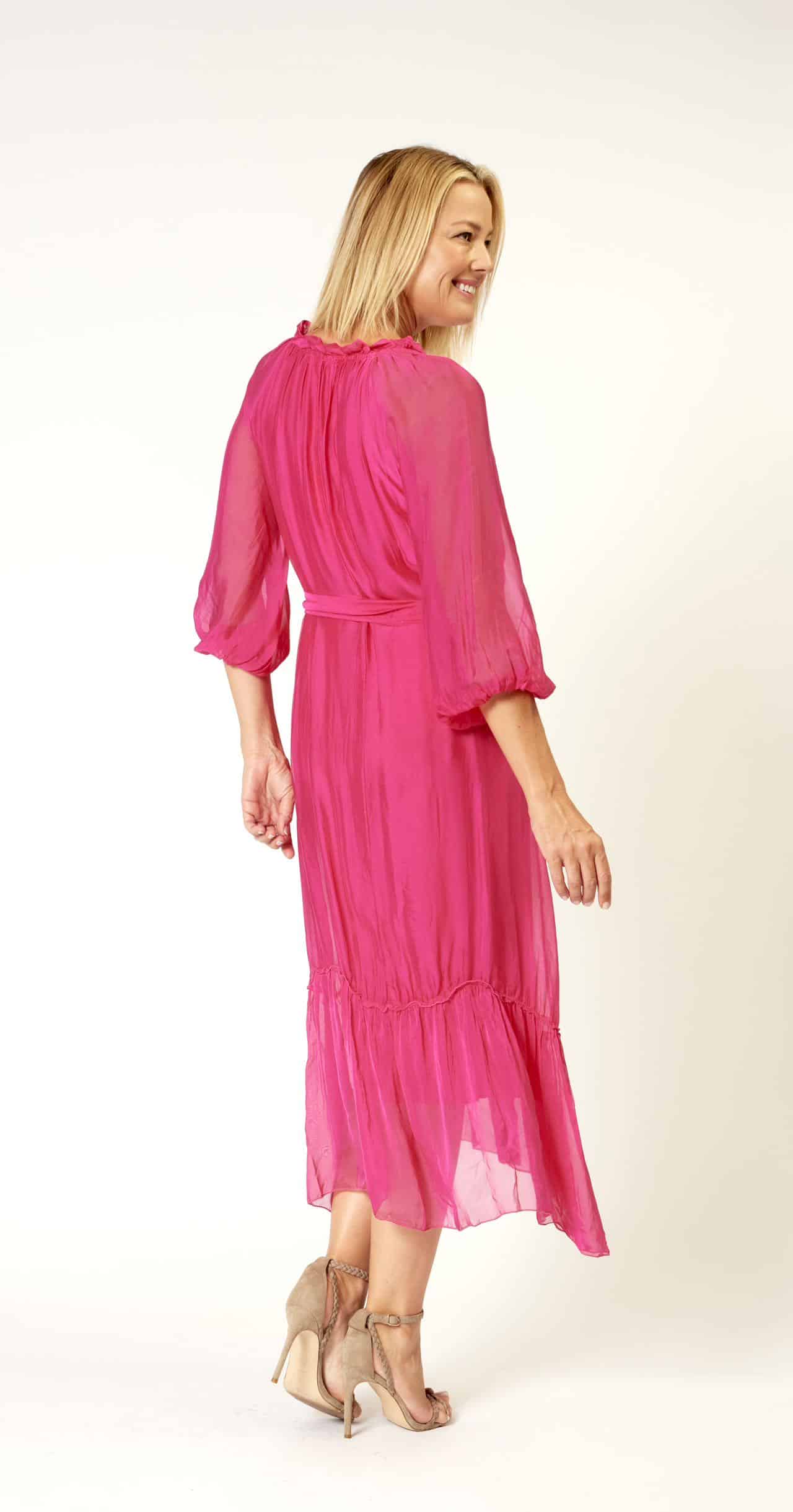 La Strada Silk Viscose High Frill Tied Neck Dress