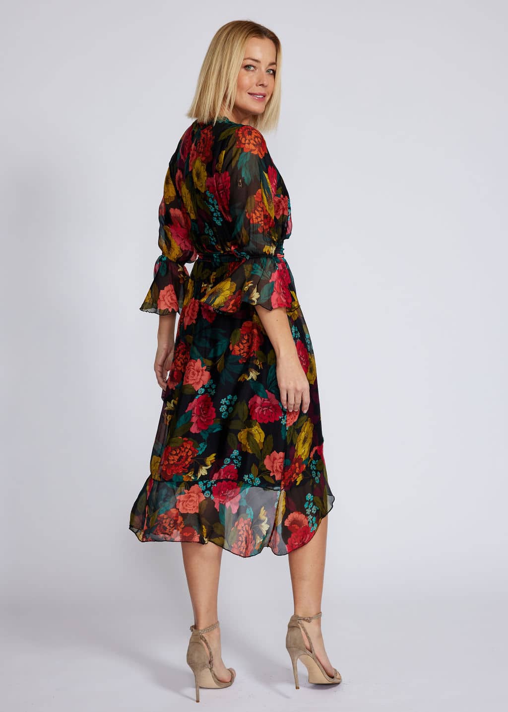 La Strada Silk Viscose Cross Over Neckline Long Sleeve Wrapped Dress
