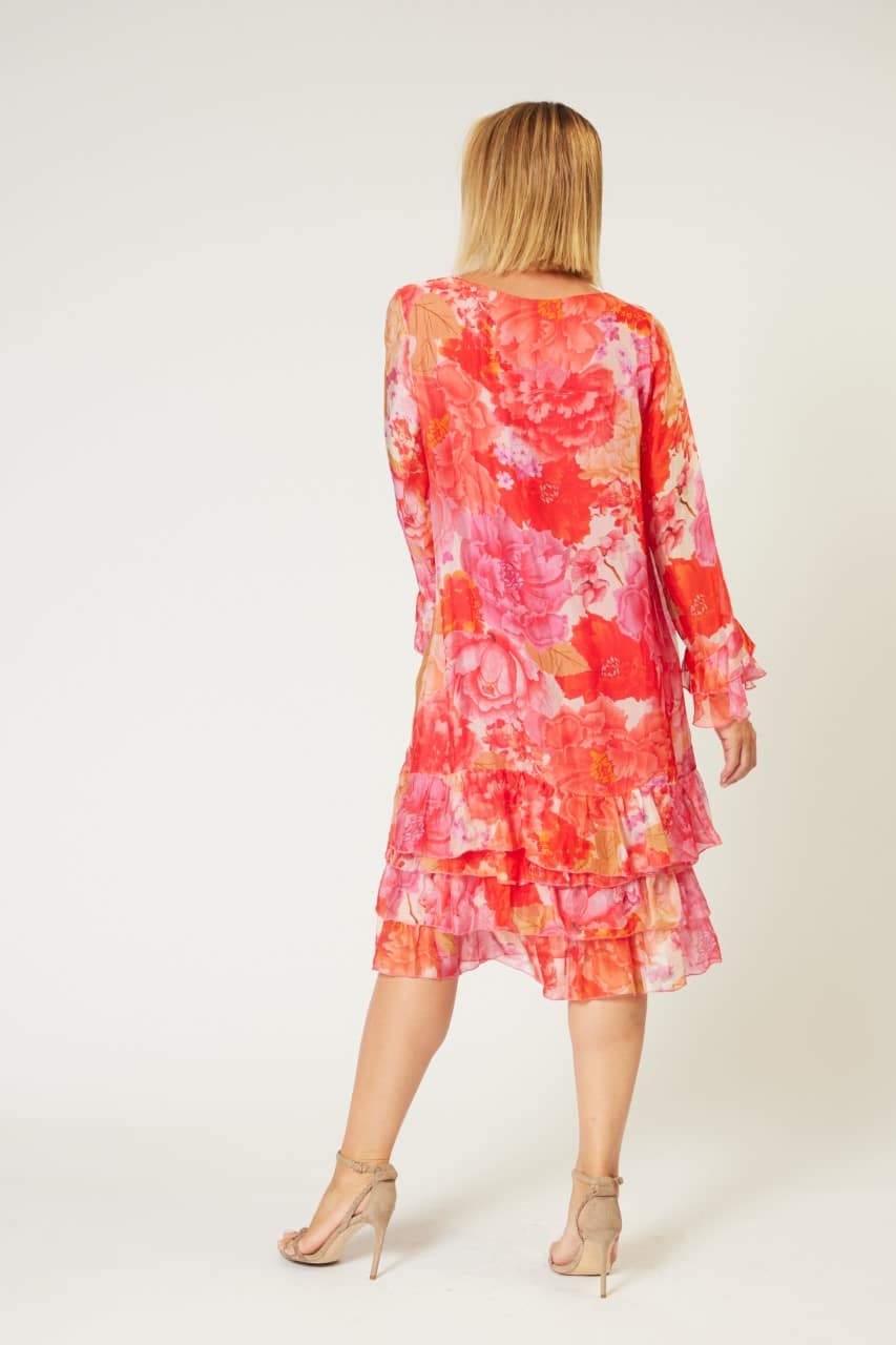 La Strada Silk Viscose Long Line Frilled Hem Dress