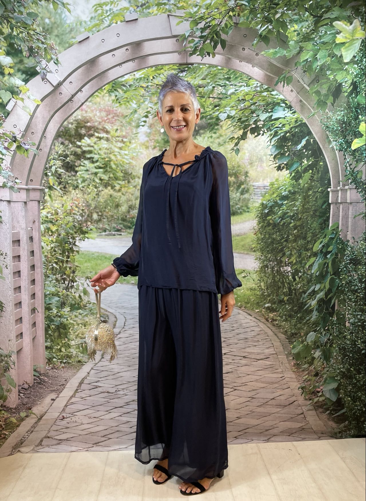 La Strada Silk Viscose High Frill Tied Neck Top