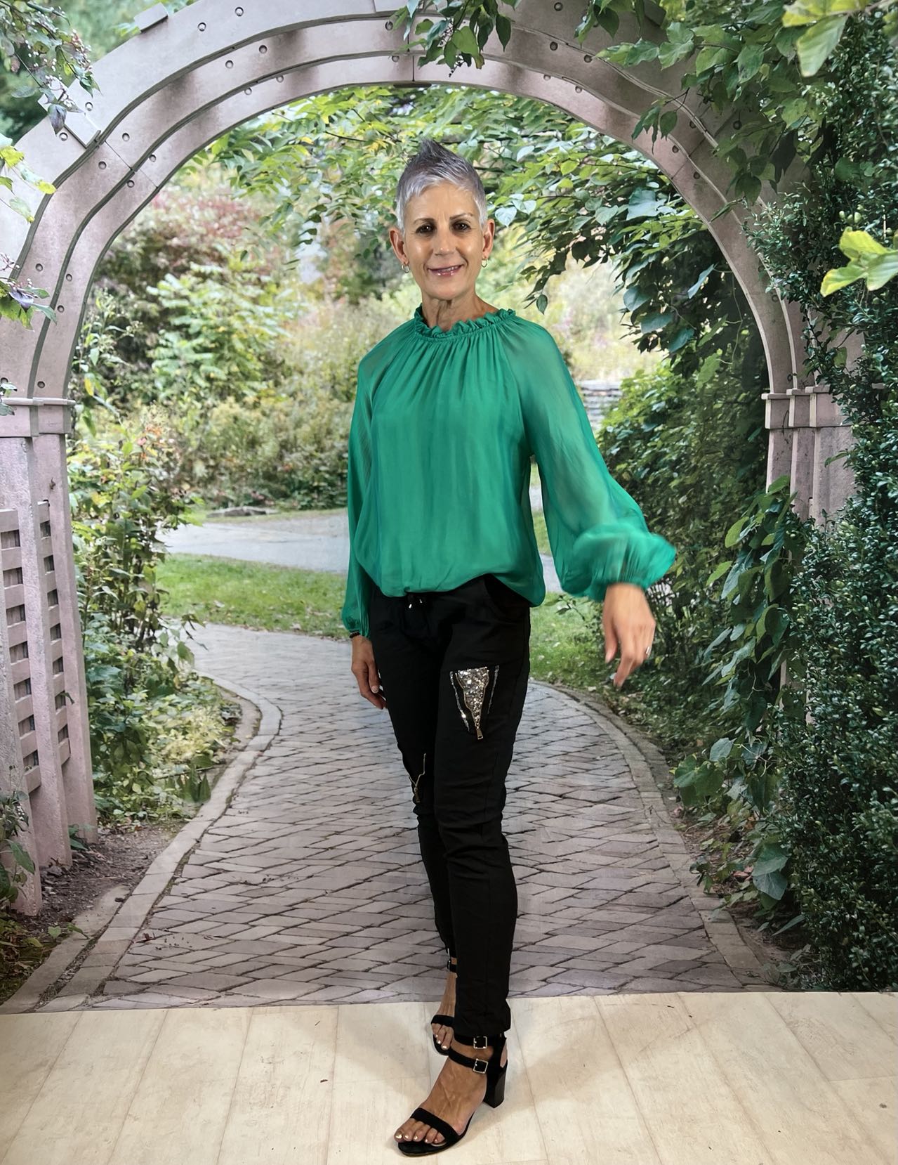 La Strada Silk Viscose High Frill Neckline Top