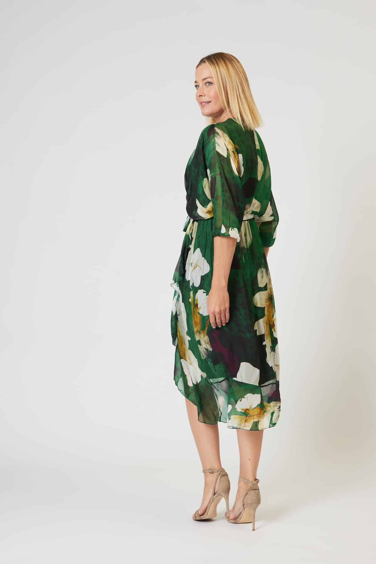 La Strada Silk Viscose Cross Neckline Wrap Dress