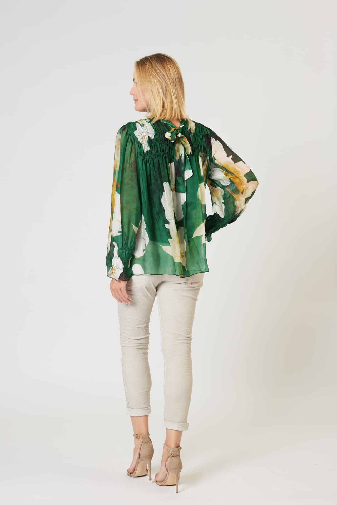 La Strada Silk Viscose Bow Tie Neck Top