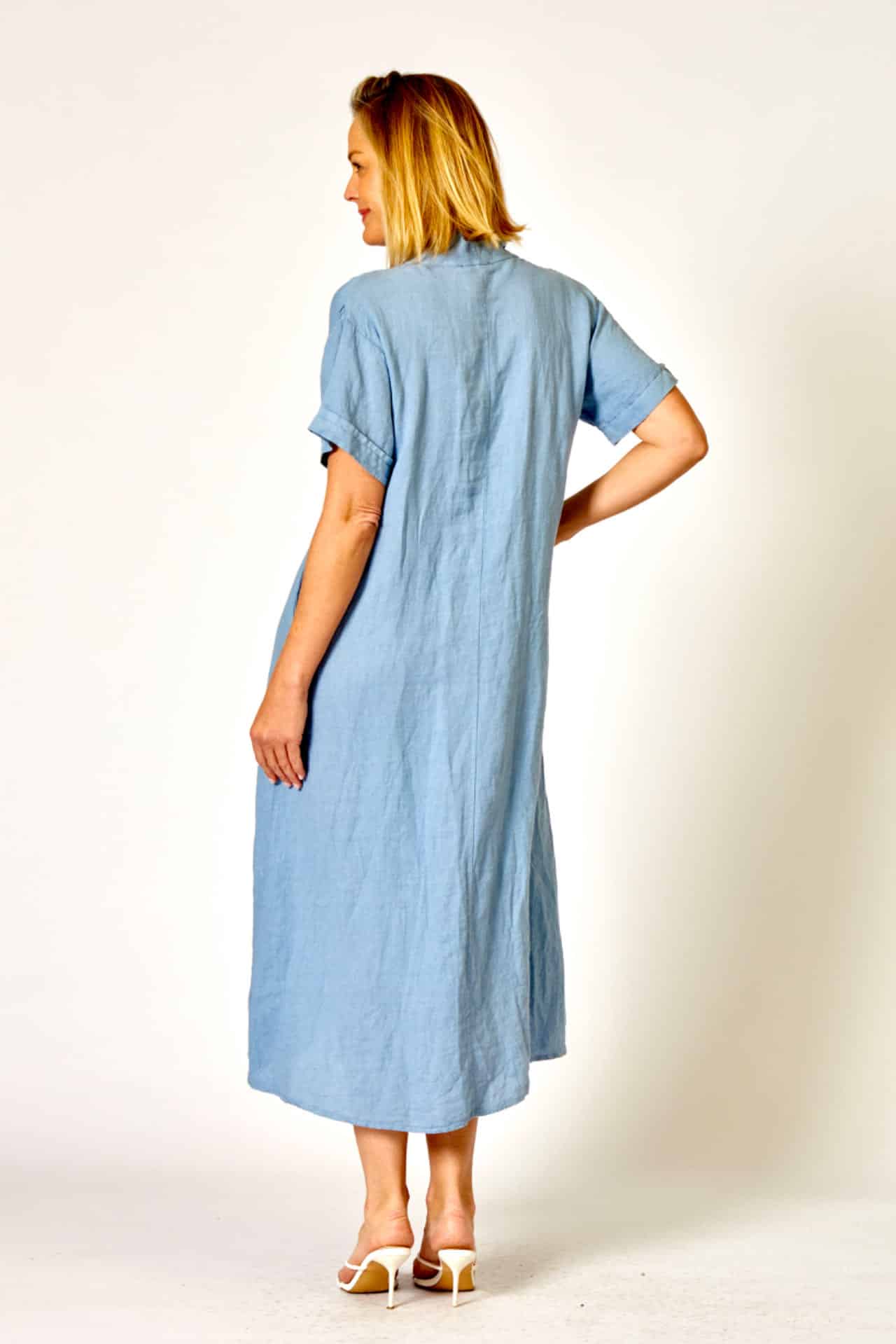 La Strada Linen Cross Neckline with Waist String Dress, Jeans