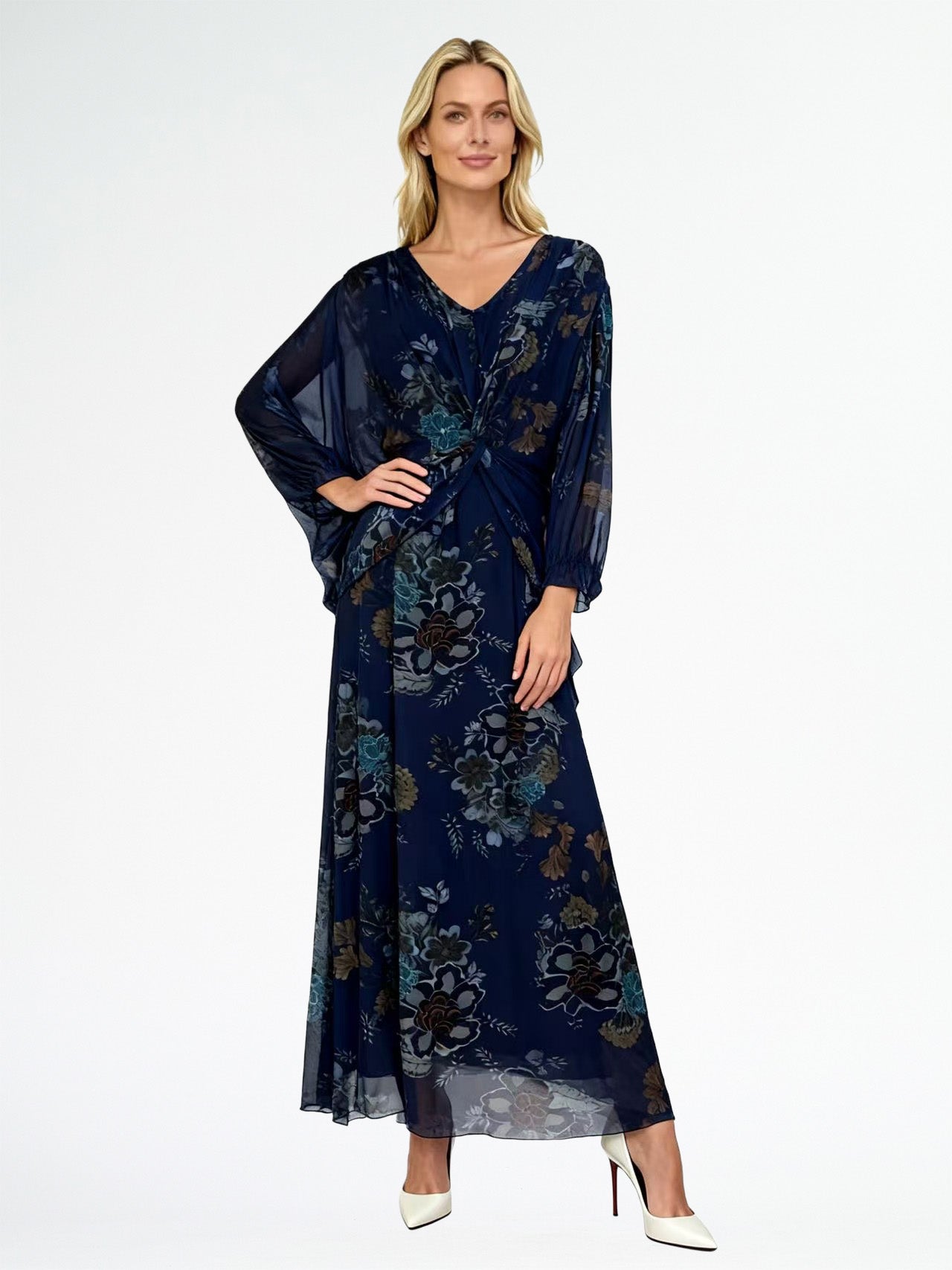 30%SILK 70%VISCOSE CROSS NECKLINE KNOTTED BODICE DRESS