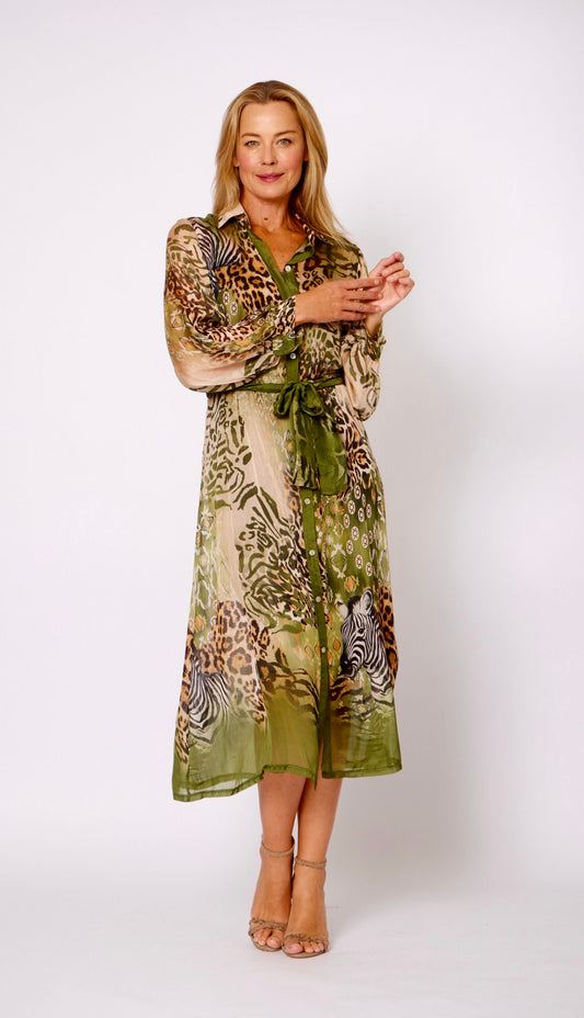 LA STRADA 30% SILK 70% VISCOSE WITH SLIP SHIRT DRESS