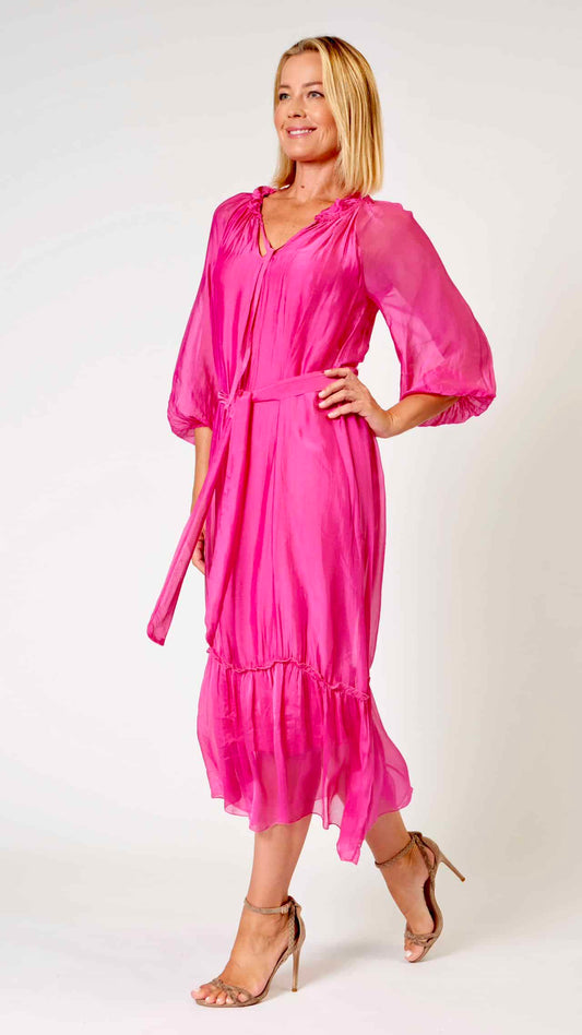 La Strada Silk Viscose High Frill Tied Neck Dress