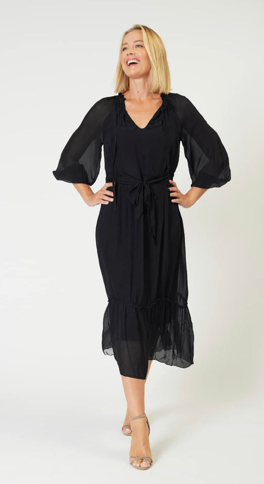 La Strada Silk Viscose High Frill Tied Neck Dress