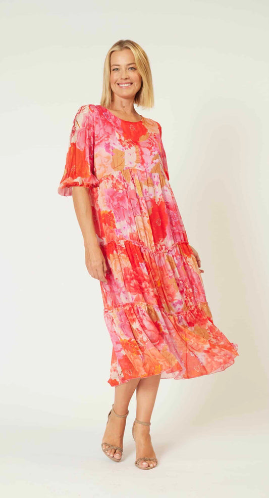 La Strada Silk Viscose Three Tiers Dress