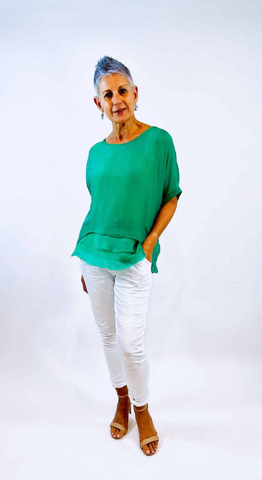 La Strada Silk Blended Three Layers Raw Edge Top