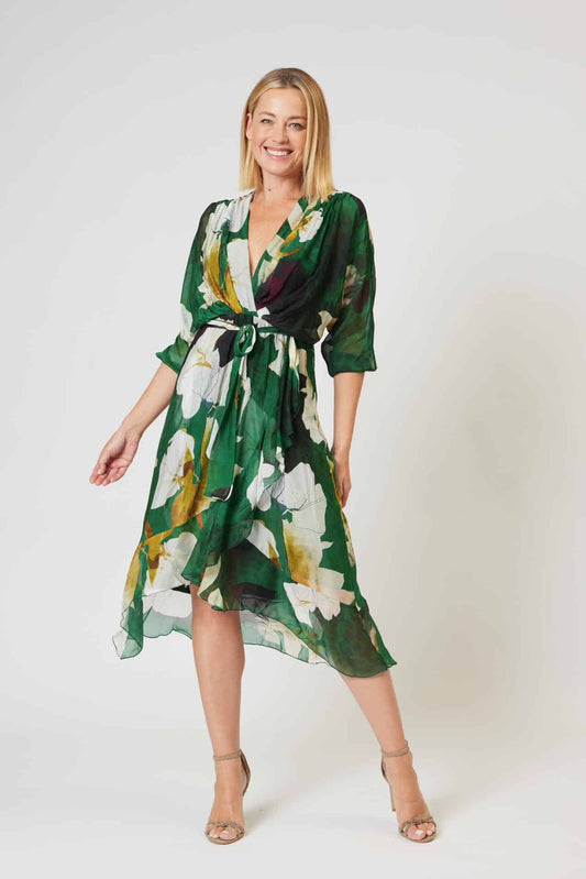 La Strada Silk Viscose Cross Neckline Wrap Dress